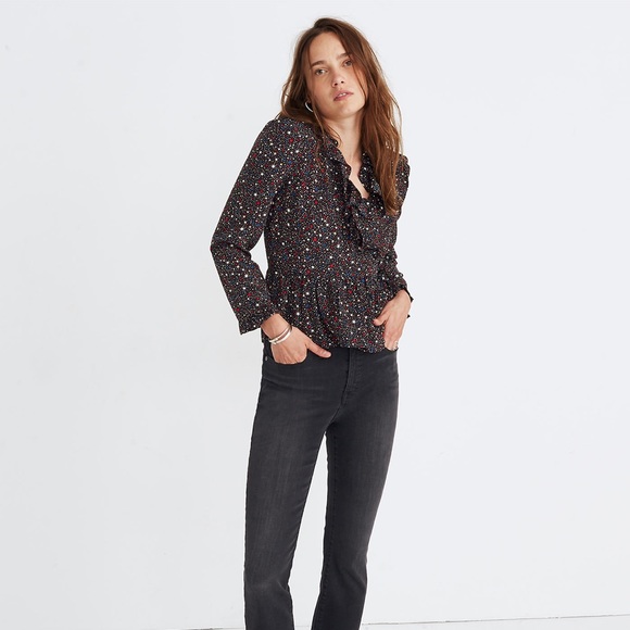 MADEWELL Silk Ruffle-Hem Wrap Top in Starry Night - Picture 3 of 9